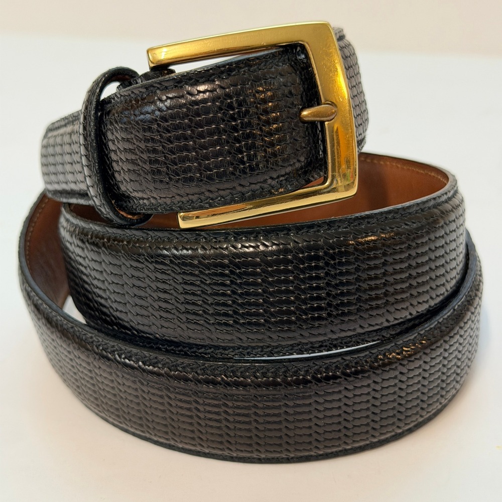 Trafalgar Black Lizard Embossed Genuine Leather Belt Size 34 Brass Buckle Unisex